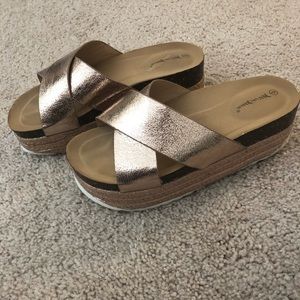 Metallic Rose Gold Wedge Slip On Shoes
